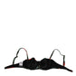 Black Floral Nylon Padded Balconnet Bra Underwear