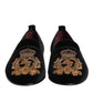 Black Velvet Gold Crown Mens Loafers Shoes