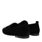 Black Velvet Gold Crown Mens Loafers Shoes