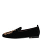 Black Velvet Gold Crown Mens Loafers Shoes