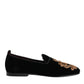 Black Velvet Gold Crown Mens Loafers Shoes