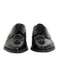 Black Leather Jeweled Crystals Derby Shoes