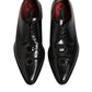 Black Leather Jeweled Crystals Derby Shoes
