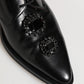 Black Leather Jeweled Crystals Derby Shoes