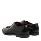 Black Leather Jeweled Crystals Derby Shoes