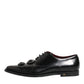 Black Leather Jeweled Crystals Derby Shoes