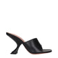Black Leather Stiletto Heel Sandals