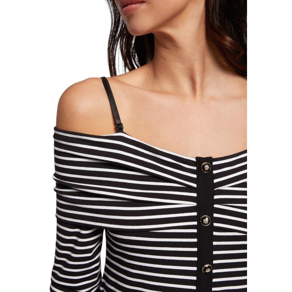 Black And White Viscose Long Sleeve T-Shirt