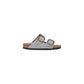 Gray Leather Flat Sandals