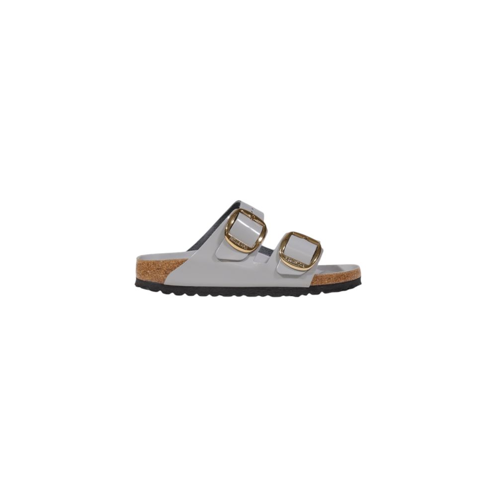 Gray Leather Flat Sandals