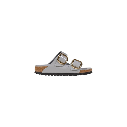Gray Leather Flat Sandals