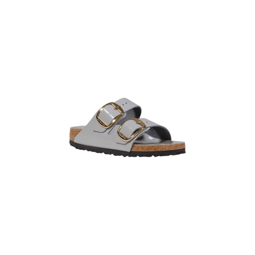 Gray Leather Flat Sandals