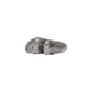 Gray Leather Flat Sandals