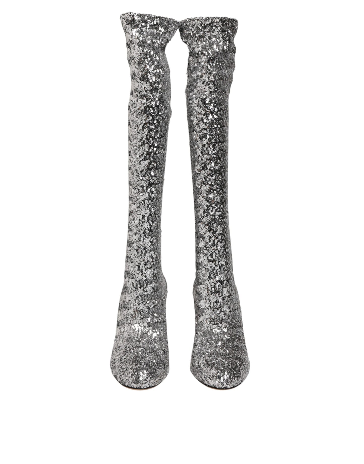 Silver Sequins Glitter High Heel Boot Shoes