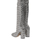 Silver Sequins Glitter High Heel Boot Shoes
