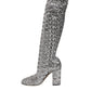 Silver Sequins Glitter High Heel Boot Shoes