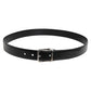Black Calf Leather Silver Metal Buckle Belt