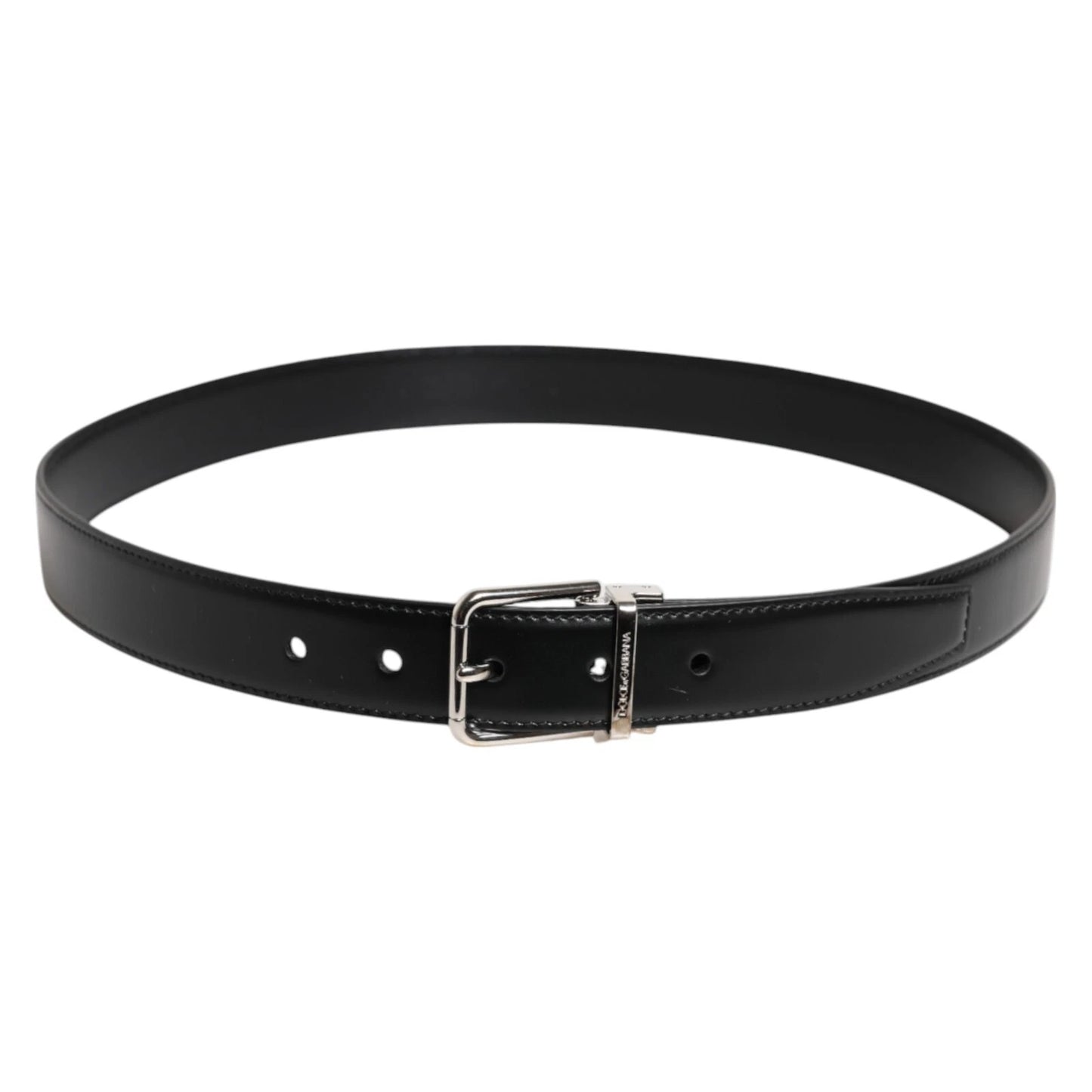 Black Calf Leather Silver Metal Buckle Belt
