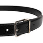 Black Calf Leather Silver Metal Buckle Belt