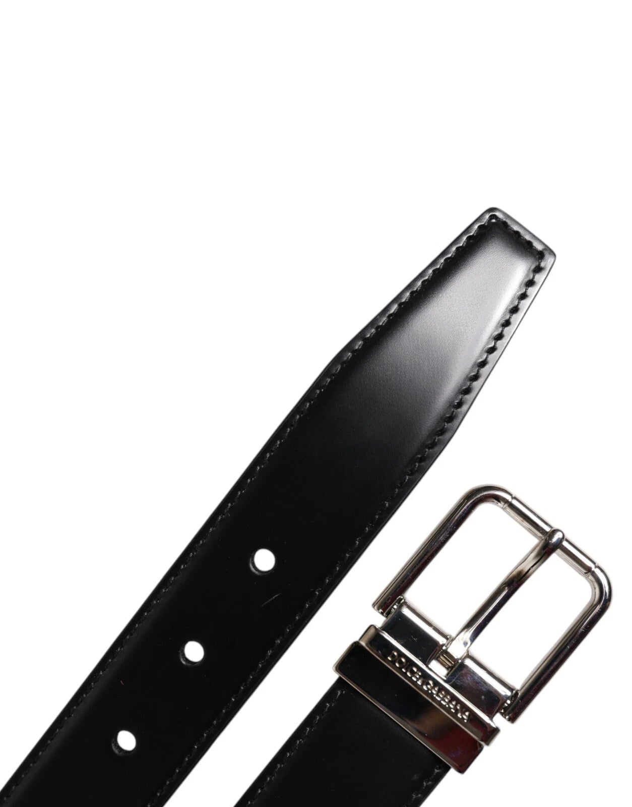 Black Calf Leather Silver Metal Buckle Belt