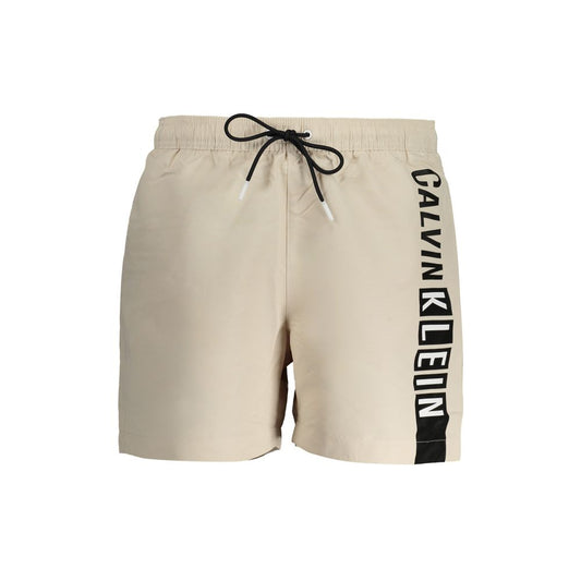 Beige Polyester Men's Swim Trunk
