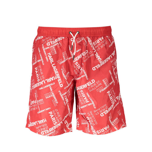 Red Polyester Men Swimwear