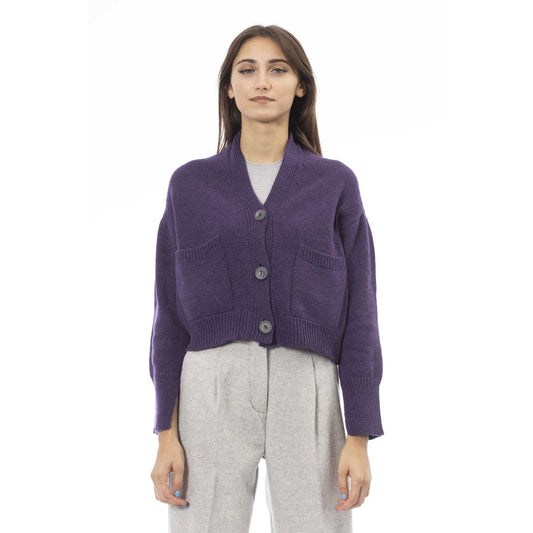 Purple Merino Wool Women Cardigan