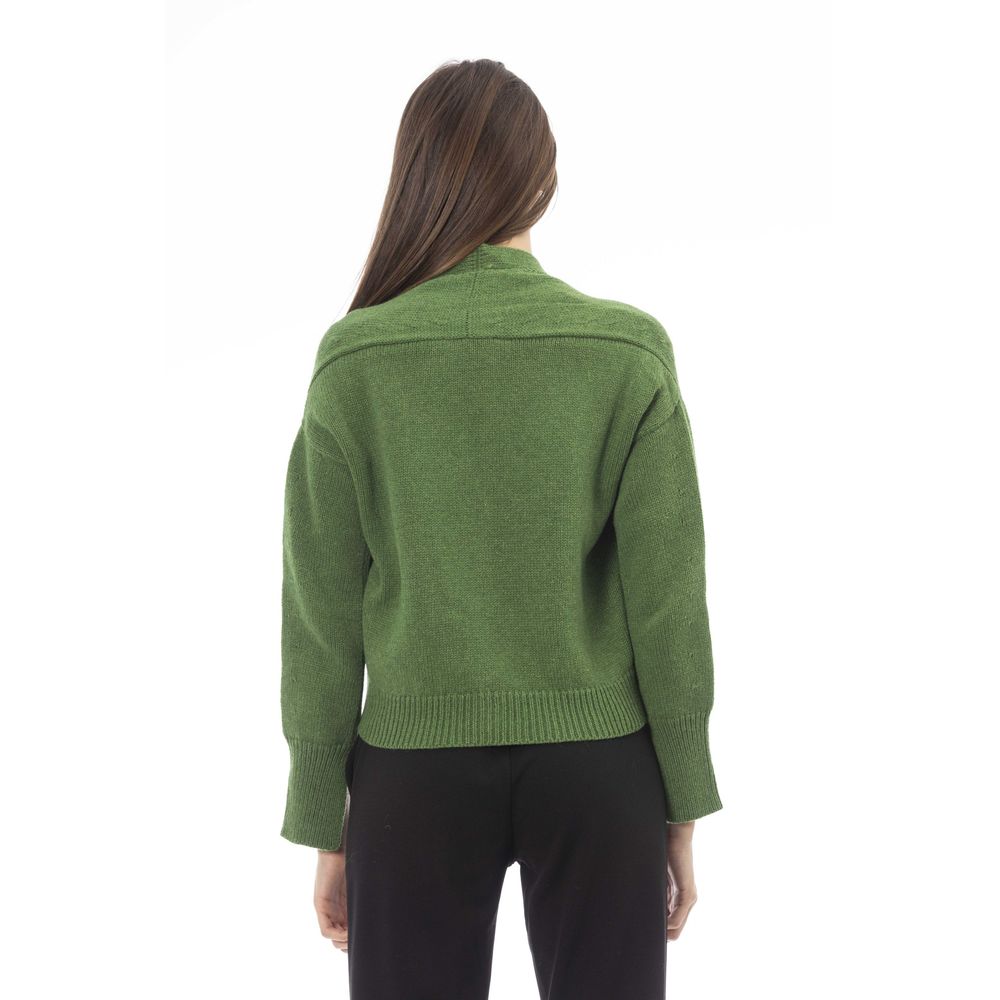 Green Merino Wool Women Cardigan