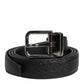 Black Textured Leather Silver Metal Buckle Men Belt