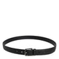 Black Textured Leather Silver Metal Buckle Men Belt