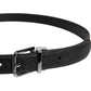 Black Textured Leather Silver Metal Buckle Men Belt