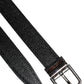 Black Textured Leather Silver Metal Buckle Men Belt