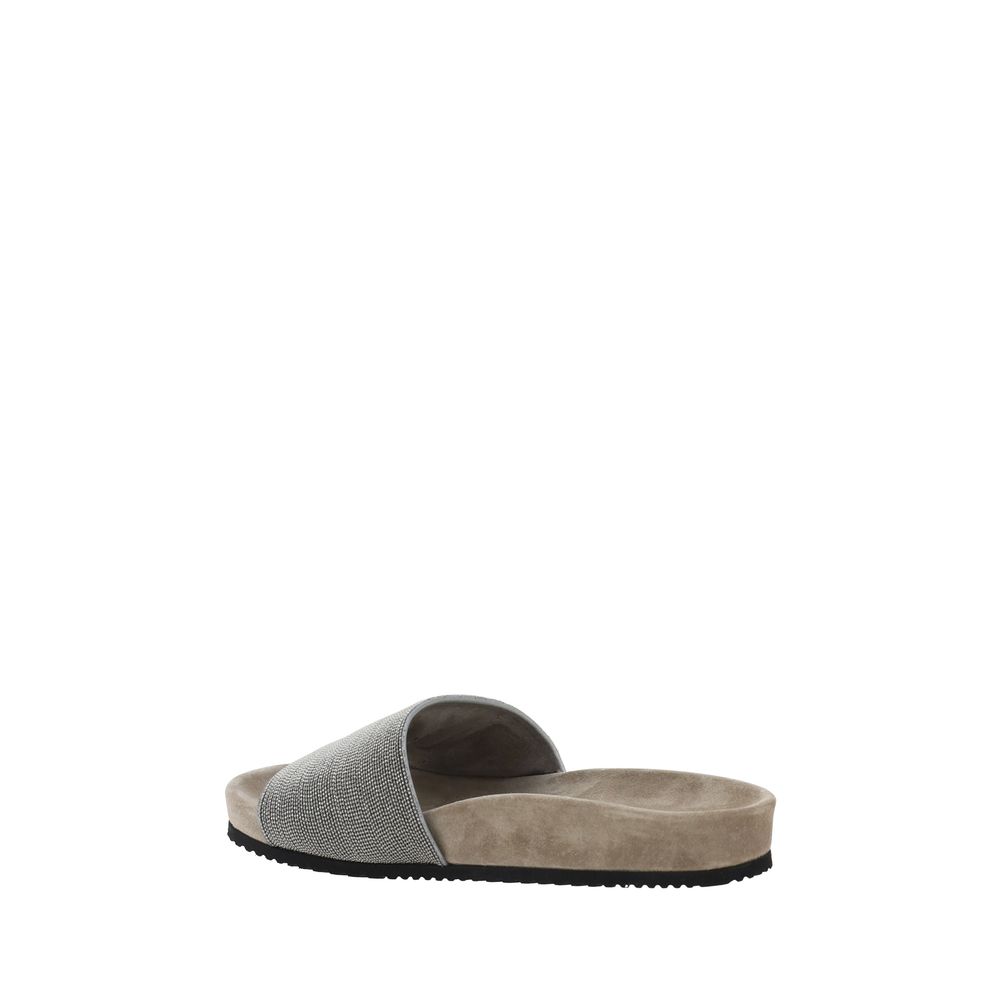 Brown Fabric Flat Sandals