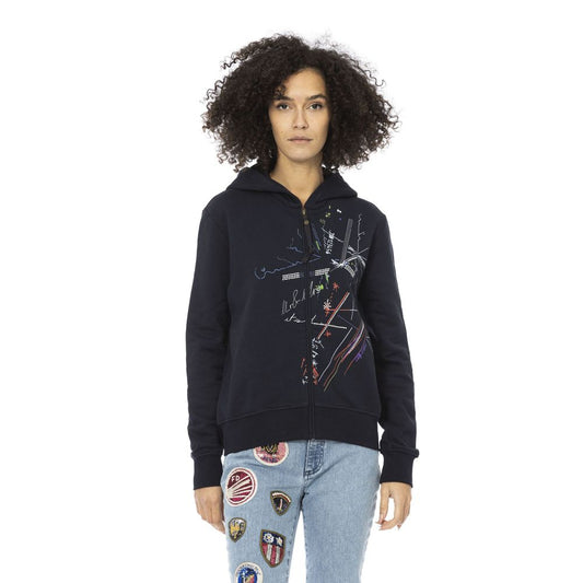 Blue Cotton Women Sweatshirt Top