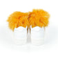 White Textile Women Sneaker with Fur Pom Poms