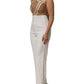 White Beige Mesh Crystal Embellished Sleeveless Jumpsuit