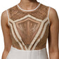 White Beige Mesh Crystal Embellished Sleeveless Jumpsuit