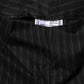 Black Wool Blend Pinstripe Straight Leg Pants