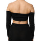Black Viscose Halter Off Shoulder Cropped Top