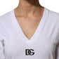 White Cotton V-Neck Short Sleeves T-Shirt