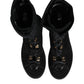 Black Alpaca Wool Suede Mid Calf Boots Shoes