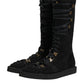 Black Alpaca Wool Suede Mid Calf Boots Shoes