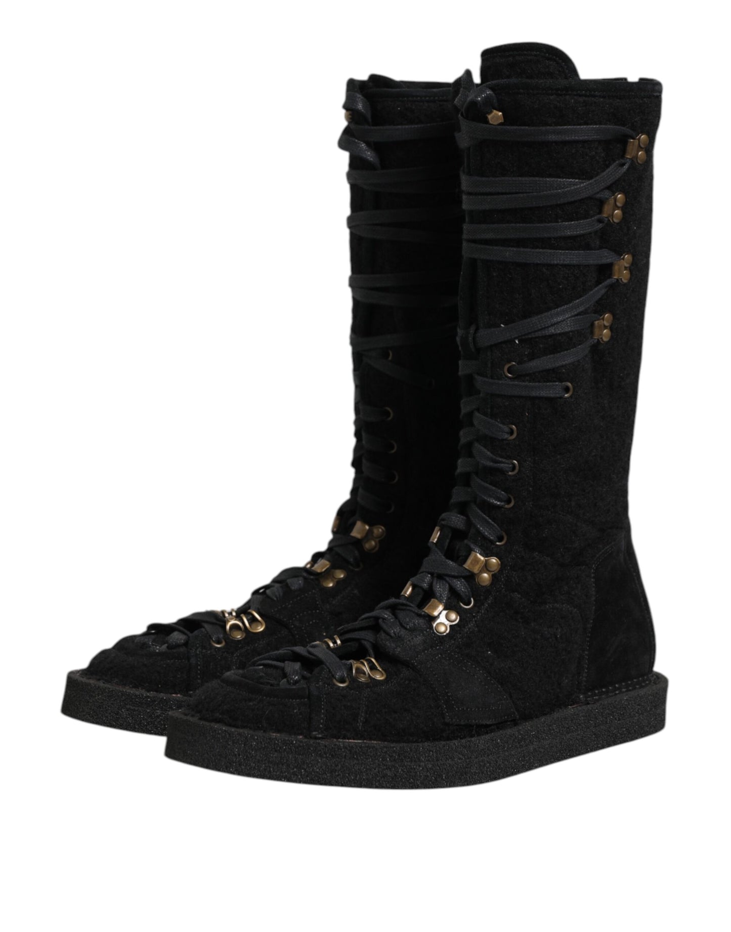 Black Alpaca Wool Suede Mid Calf Boots Shoes
