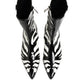 Black White Zebra Leather Mid Calf Boots Shoes