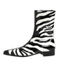 Black White Zebra Leather Mid Calf Boots Shoes