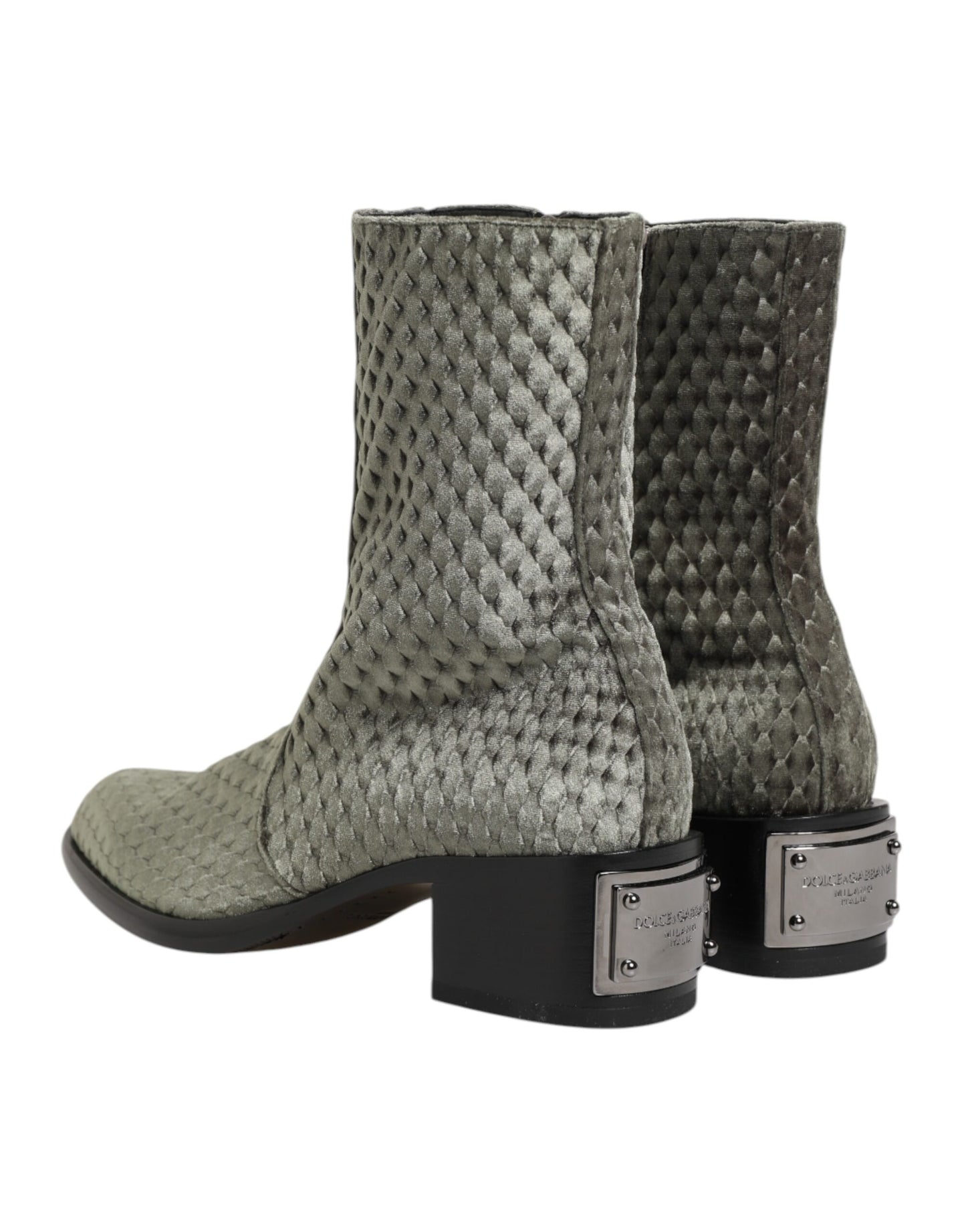 Gray Cotton Velvet Mid Calf Short Boots Shoes