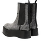 Black Crystal Strass Mid Calf Short Boots  Shoes