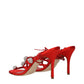 Red Satin Stiletto Heel Sandals