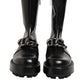 Black Logo Plaque Mid Calf Biker Boots Shoes