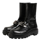 Black Logo Plaque Mid Calf Biker Boots Shoes
